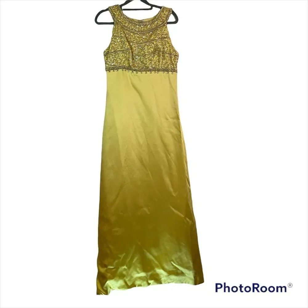 Vintage 60’s Beight Yellow Satin Beaded Formal Dress